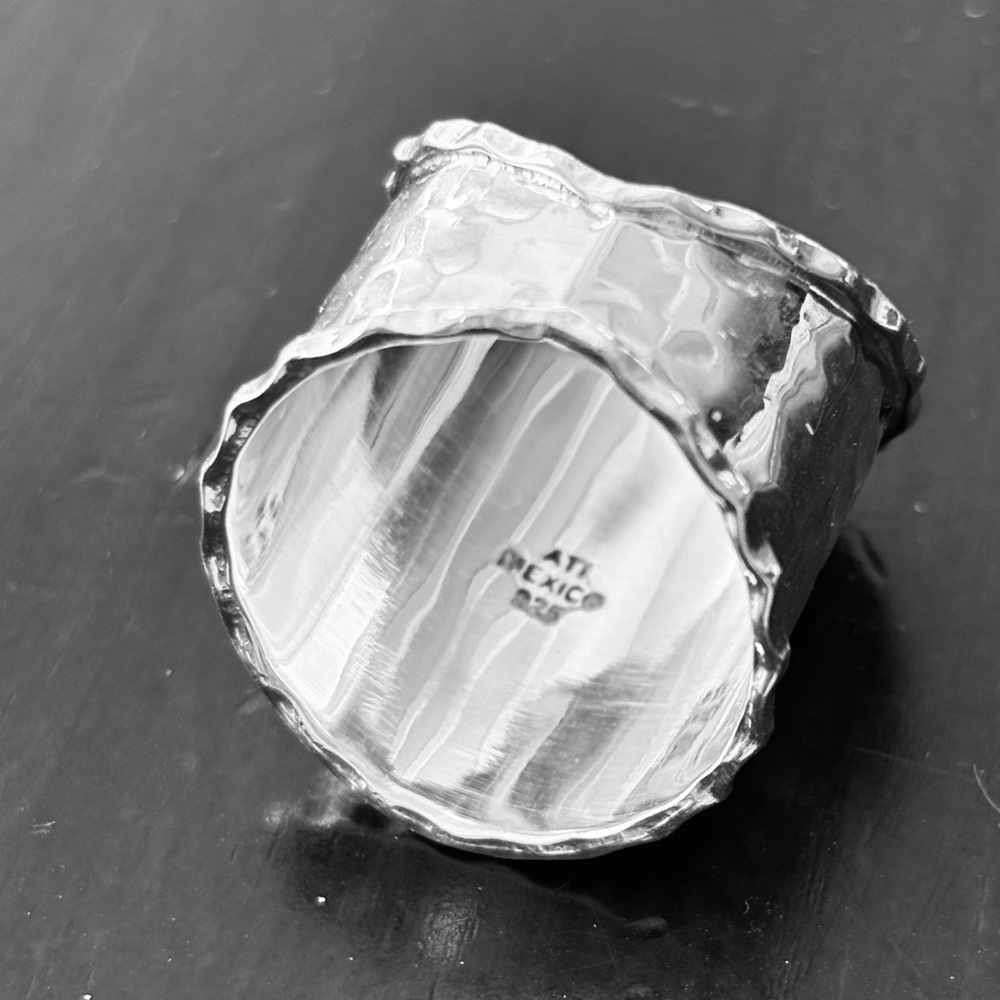 925 White Gold Rhodium Silver Ring Hammered Modern size 9 - Picture 4 of 10